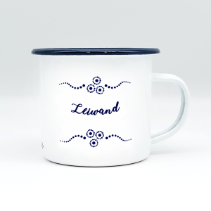 "LEIWAND" MUNDART HÄFERL<br>Emaille weiß/blau