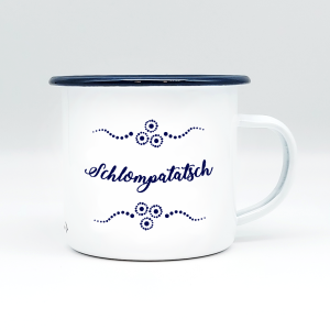 "SCHLOMPATATSCH" MUNDART HÄFERL<br>Emaille weiß/blau