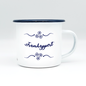 "TRAMHAPPERT" MUNDART HÄFERL<br>Emaille weiß/blau