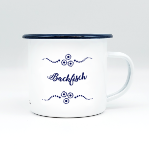 "BACKFISCH" MUNDART HÄFERL<br>Emaille weiß/blau
