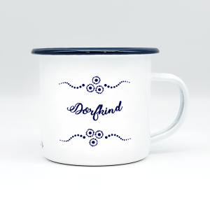 "DORFKIND" MUNDART HÄFERL<br>Emaille weiß/blau