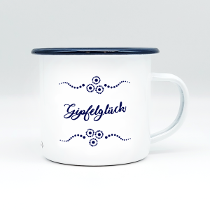 "GIPFELGLÜCK" MUNDART HÄFERL<br>Emaille weiß/blau