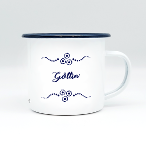 "GÖTTIN" MUNDART HÄFERL<br>Emaille weiß/blau