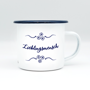 "LIEBLINGSMENSCH" MUNDART HÄFERL<br>Emaille weiß/blau