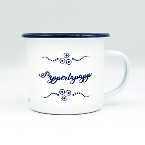 "PAPPERLAPAPP" MUNDART HÄFERL<br>Emaille weiß/blau