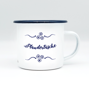 "PLAUDERTASCHE" MUNDART HÄFERL<br>Emaille weiß/blau