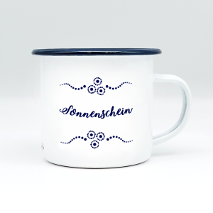 "SONNENSCHEIN" MUNDART HÄFERL<br>Emaille weiß/blau