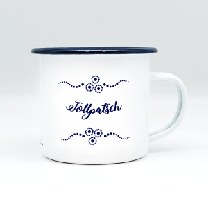 "TOLLPATSCH" MUNDART HÄFERL<br>Emaille weiß/blau