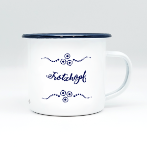 "TROTZKOPF" MUNDART HÄFERL<br>Emaille weiß/blau