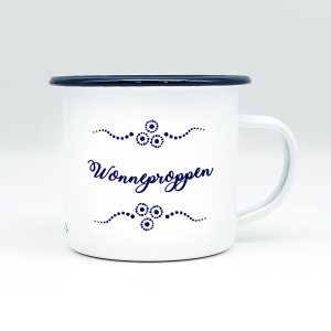 "WONNEPROPPEN" MUNDART HÄFERL<br>Emaille weiß/blau