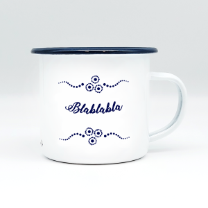 "BLABLABLA" MUNDART HÄFERL<br>Emaille weiß/blau