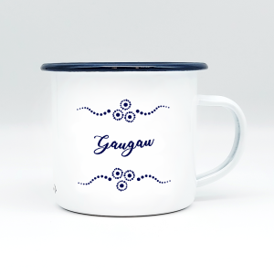 "GAUGAU" MUNDART HÄFERL<br>Emaille weiß/blau