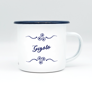 "GIGOLO" MUNDART HÄFERL<br>Emaille weiß/blau