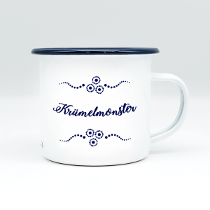 "KRÜMELMONSTER" MUNDART HÄFERL<br>Emaille weiß/blau