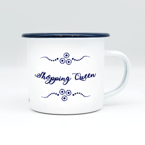 "SHOPPING QUEEN" MUNDART HÄFERL<br>Emaille weiß/blau