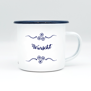 "WURSCHT" MUNDART HÄFERL<br>Emaille weiß/blau