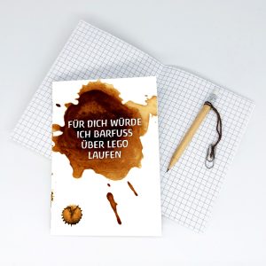 Notizheft<br>"FÜR DICH WÜRDE ICH BARFUSS ÜBER LEGO LAUFEN"