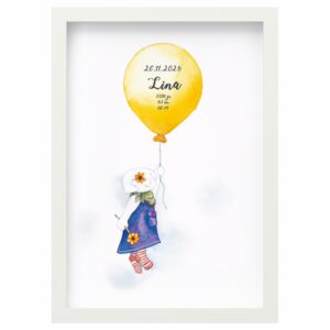 <strong>MÄDCHEN MIT LUFTBALLON</strong> <br>Personalisiertes Geburtsbild für Mädchen